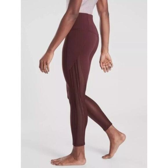 Athleta Pants - Athleta Leggings Womens Small Maroon Shakti Mesh 7/8 Tight High-Waist Activewear